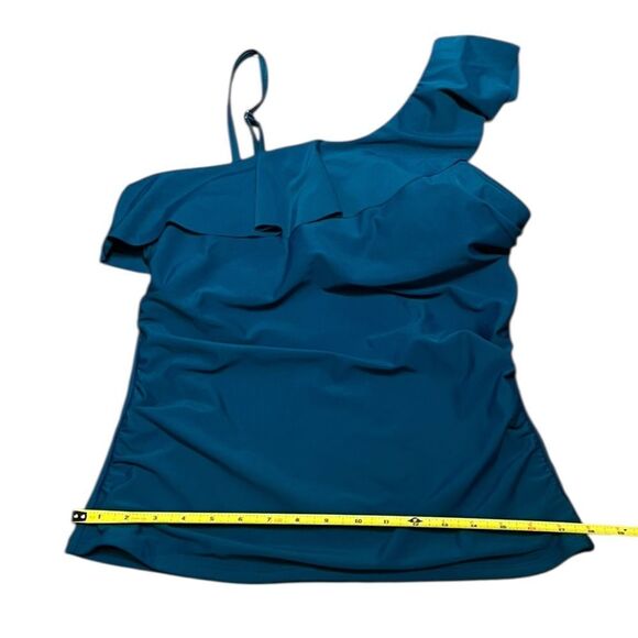 Yonique Women’s Teal One Shoulder Ruffle Swim Tankini, Size L, NWT - Picture 4 of 6